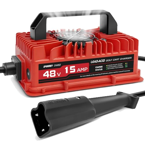 EPOWREY 15 Amp 48 Volt Golf Cart Battery Charger for Yamaha G29 with 3-Pin Leaf Plug