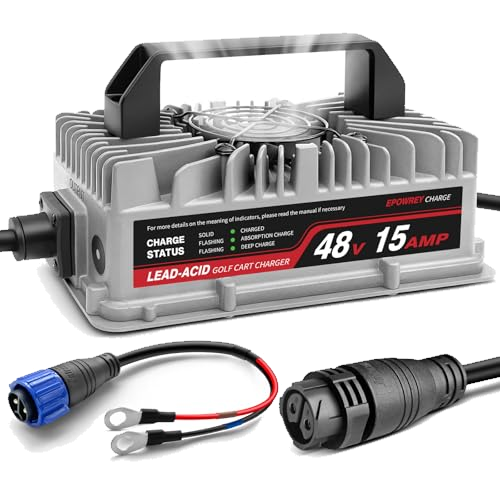 EPOWREY 15 AMP 48 Volt Onboard Golf Cart Battery Charger with Ring Terminals Plug for Lead Acid Battery
