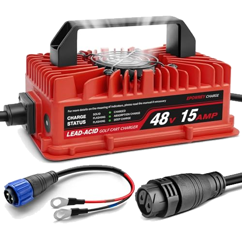 EPOWREY 15 AMP Golf Cart Battery Charger for 48 Volt Golf Carts with Universal Fit- Lead Acid Battery