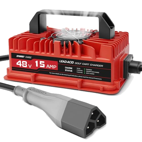 EPOWREY 15 AMP Golf Cart Charger for 48 Volt EZGO RXV & TXT with 3 Pin Triangular Plug-Lead Acid Battery