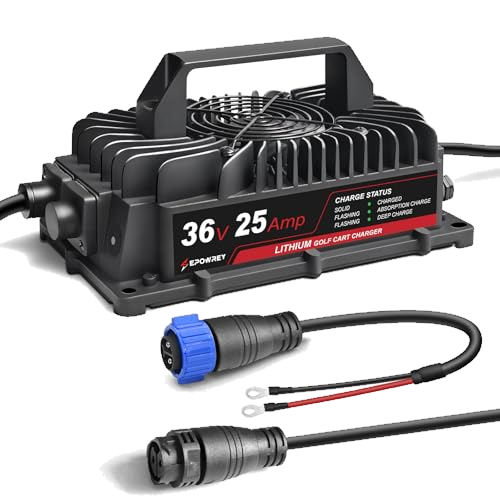 EPOWREY 25AMP Lithium Golf Cart Battery Charger for 36 Volt/43.8V(38.4V) LiFePO4 Battery for Golf Cart