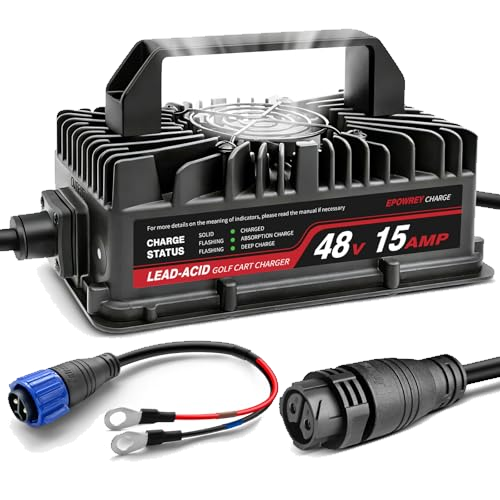 EPOWREY 48 Volt Golf Cart Battery Charger Onboard 15 AMP for EZGO TXT RXV/Club Car/Yamaha with Ring Terminals Plug